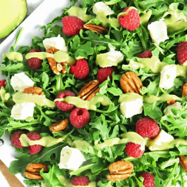 Raspberry Salad with Brie & Creamy Avocado Dressing