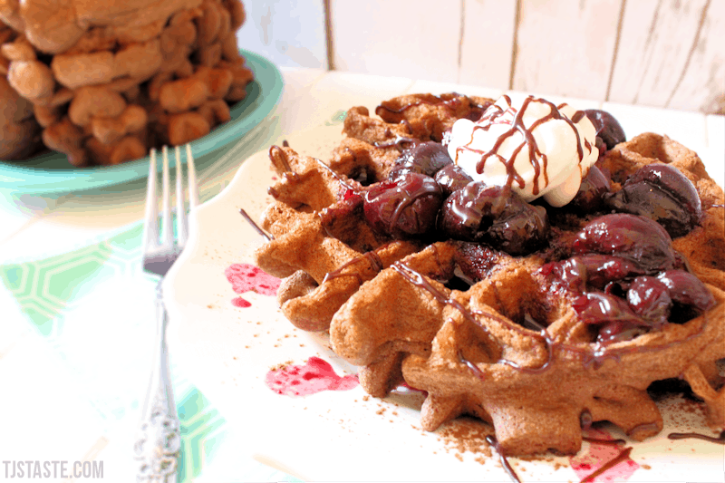 Healthy Carb Black Forest Waffles Featured with Cherry Compote