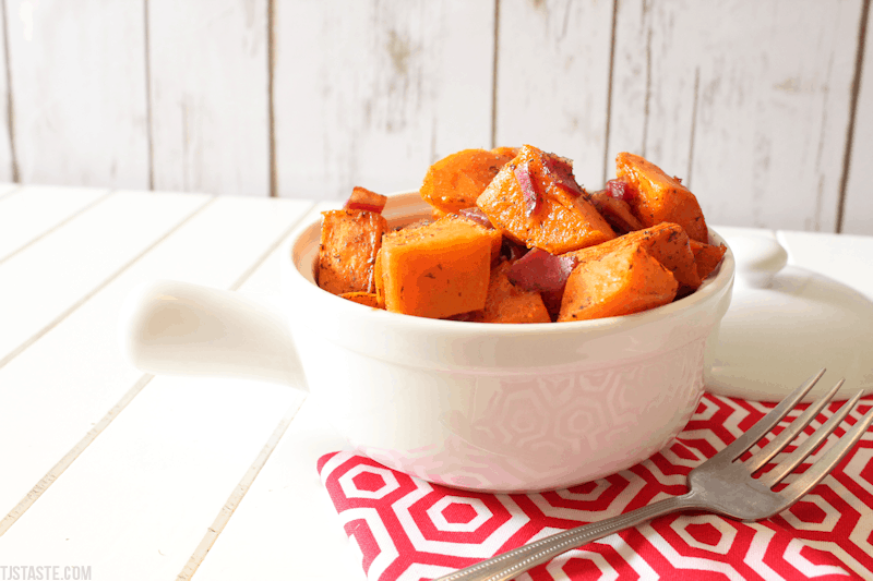 Maple Roasted Sweet Potatoes with Bacon