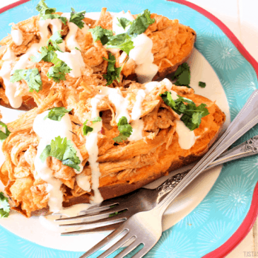 Buffalo Chicken Twice Baked Sweet Potatoes